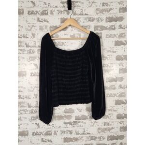 Jodifl‎ Velvet Top Size Large Black Smocked Puff Sleeve Whimsy Victorian